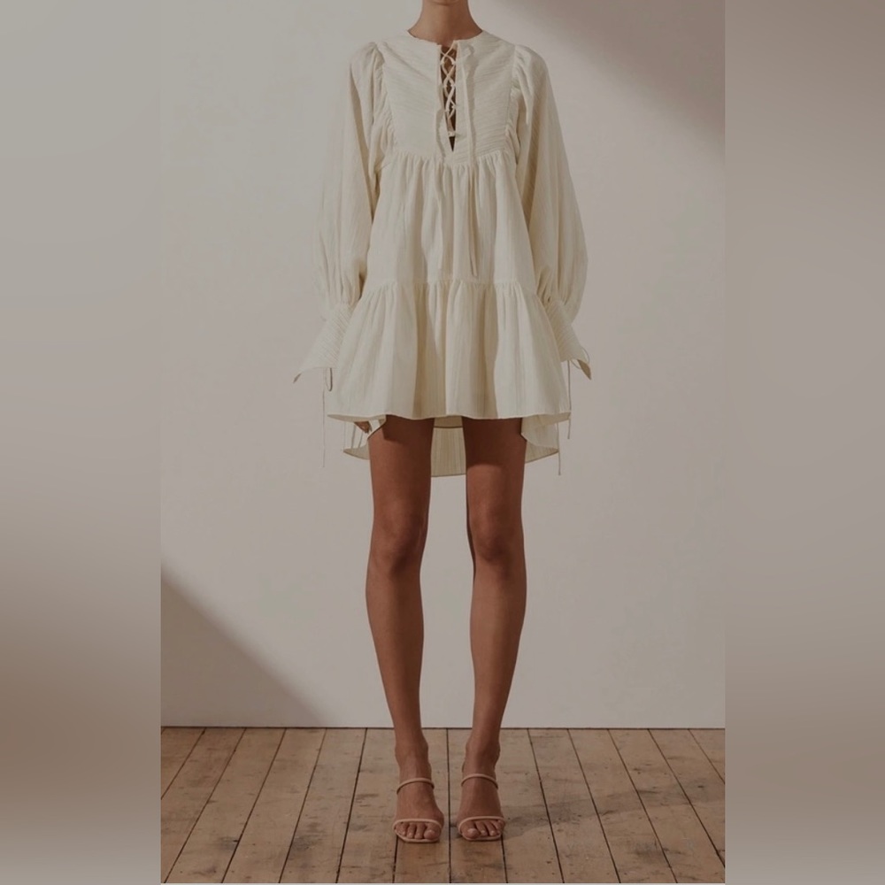 Shona Joy Ella Pin Tuck Ballon Sleeve Mini Dress